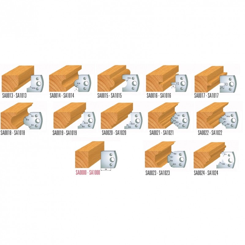 13 profile cutterhead sets with knives and chip limiters