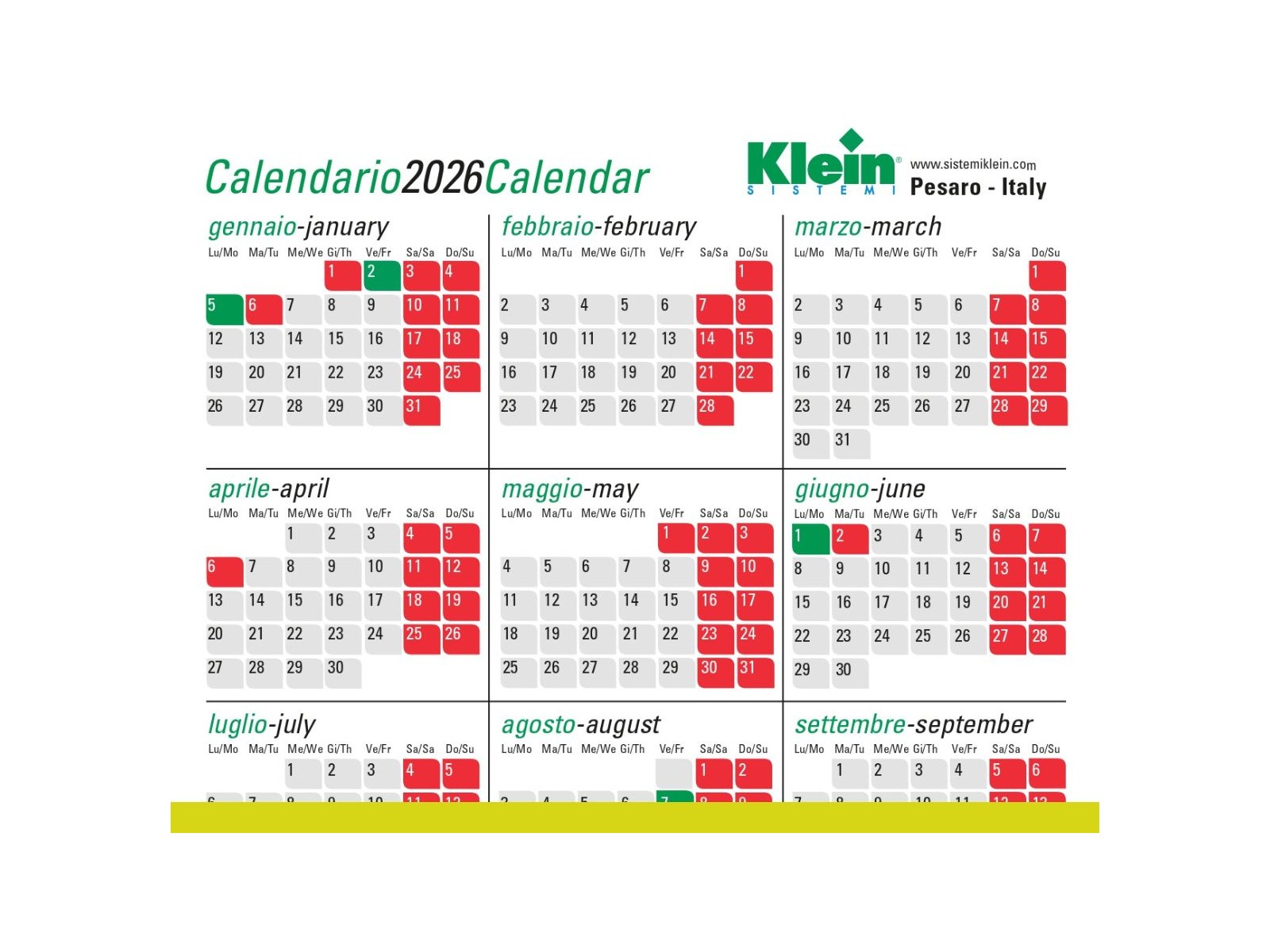 Calendario 2026 SISTEMI Klein®